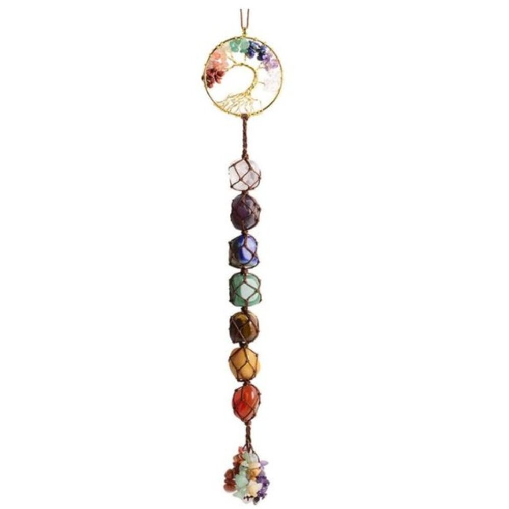 Free People Tree of Life Chakra Crystals Healing Stones Wall Hanging Ornament - Picture 1 of 8